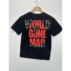 BAPE A Bathing Ape World Gone Mad Men's S/S Shirt Black Red Logo Size S